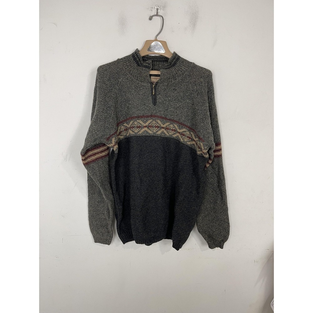 Vintage Woolrich Sweater Mens Medium Gray‎ Aztec Rustic Wool Outdoor USA 90s